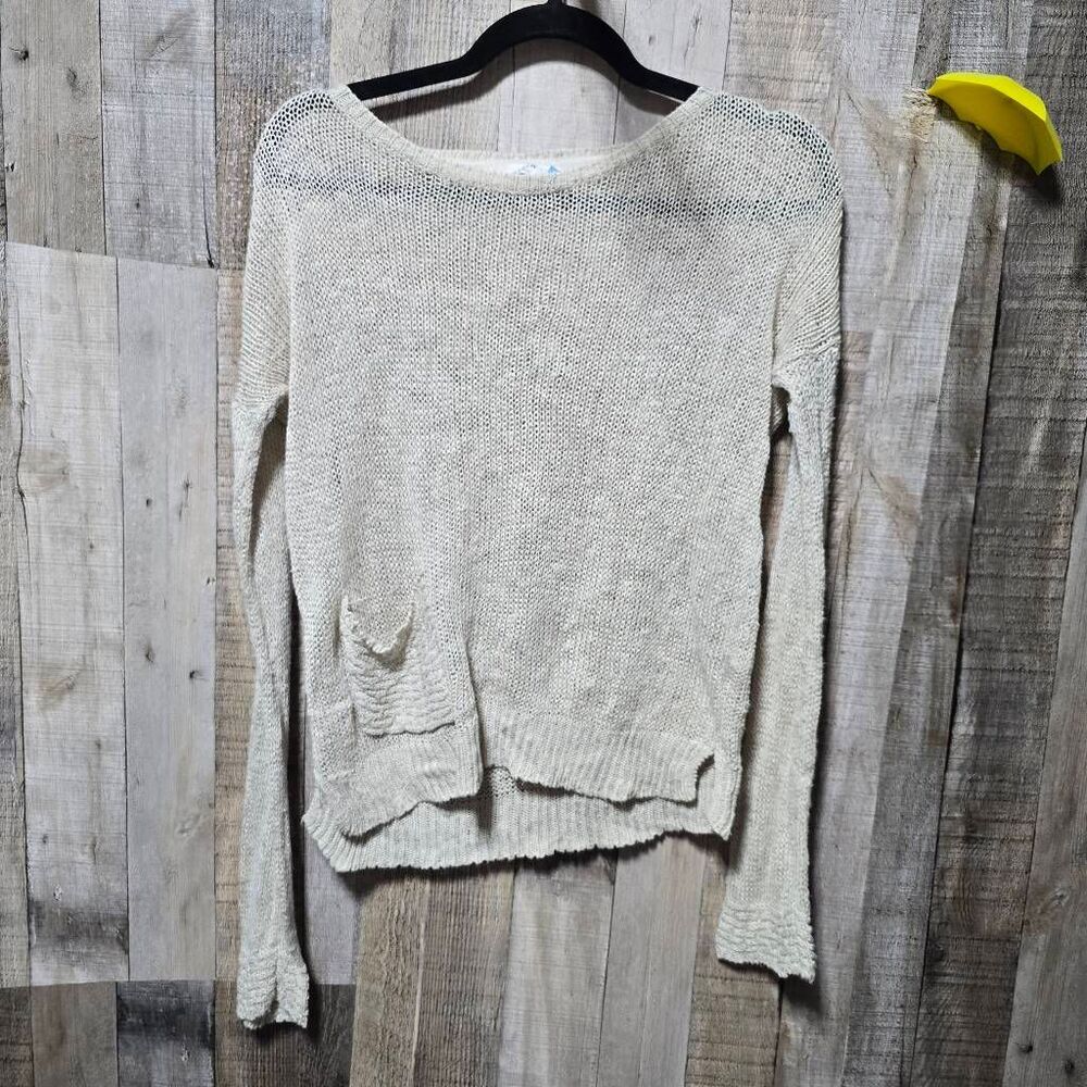Sparrow Anthropologie Beige Open Knit Linen Blend Sweater Small Minimalist Basic